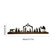 Rewenti Nativity Scene Nativity Sets for Christmas Indoor Black Metal Nativity Set with Wood Base People Nativity Set Tree Nativity for Christmas Table Decoration Valentines Day Decorations